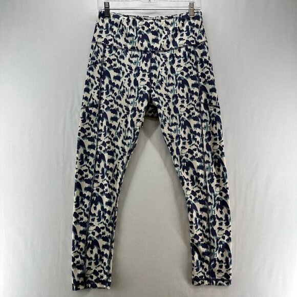 V A Core Leggings Women Sz L High Rise Pull On Animal Print Blue/Ivory - Picture 2 of 10